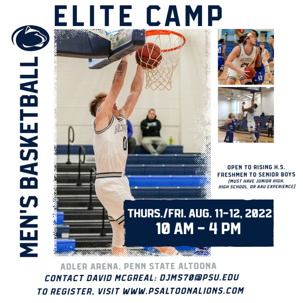 Work with College Coaches and players get a campus tour, lunch, t-shirt, play in our arena and show us what you got...Two day camp, with a one day option as well sign up here register.outreach.psu.edu/search/publicC… One Day Code is : OneDay5022