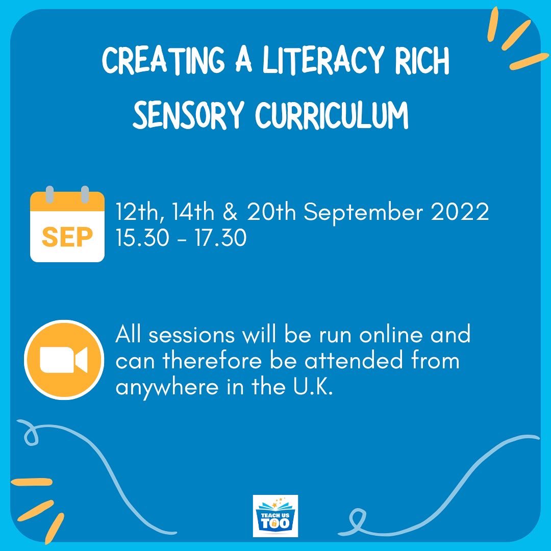 TeachUsToo's tweet photo. Hit the ground running in September by signing up now for our new FREE course: 'Creating a Literacy Rich Sensory Curriculum'
For more details about the course and to sign up please follow this link:
https://t.co/ZuG49wXQKn
#LiteracyForAll #SensoryAndText #SetNoLimits https://t.co/jsiwRLaXeE