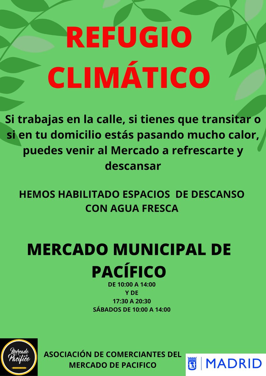 xaudable's tweet photo. En el @mercadopacifico la asociación de comerciantes hemos creado un #refugioclimático para los profesionales de @madrid que trabajen en el exterior y las personas mayores puedan refrescarse en plena #OlaDeCalor
#hazbarrio #Pacifico #Verano2022 https://t.co/64GxXF1ybo