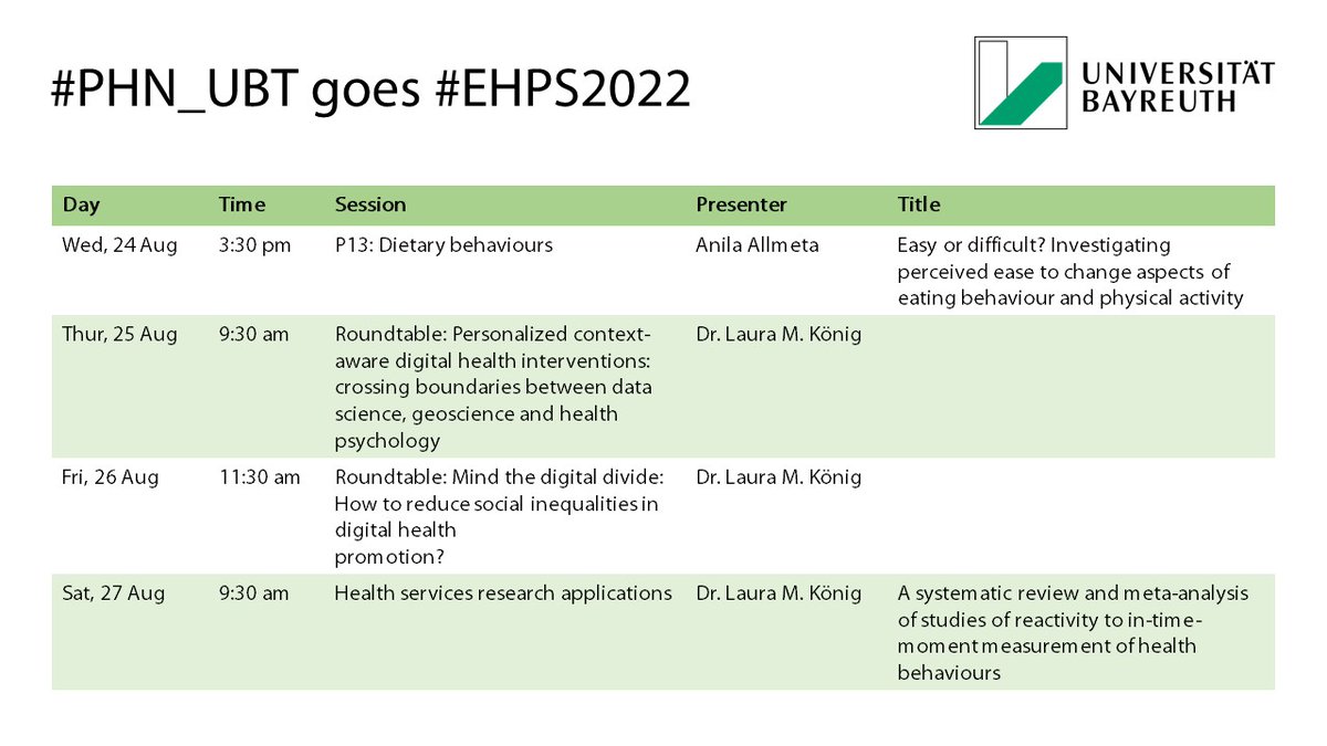 LauraMKoenig's tweet photo. #PHN_UBT is very excited for #EHPS2022. We will contribute to a poster session, an oral session, and two roundtables. We are looking forward to finally seeing our lovely colleagues in person again and meeting new people. https://t.co/X4YHkioDaI