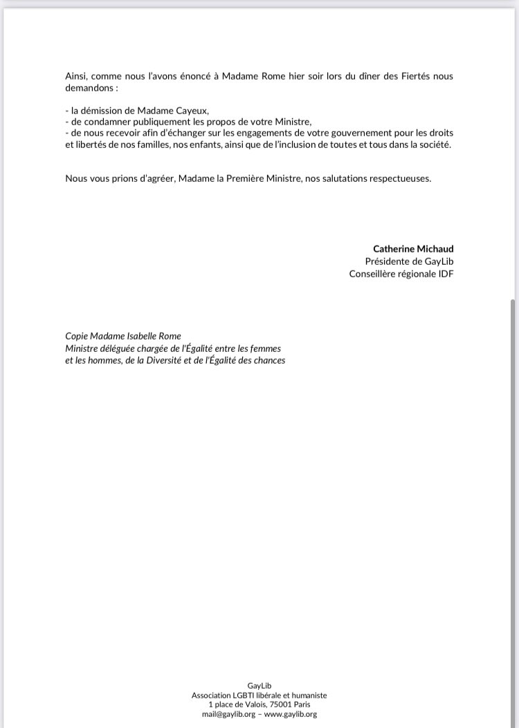 GayLib's tweet photo. Lettre ouverte à @Elisabeth_Borne : #GayLib demande #Cayeuxdemission #CesGensLa https://t.co/WUvclh8KDg