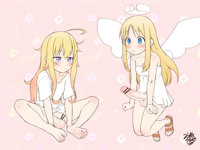 【🔞ふたなり/版権】天使キャラは全員ふたなり設定でもいいよね!と思って描いたラクガキです。クリムくんは公式で巨根設定があるので、対照的にガヴちゃんは包茎・巨玉にしてみました。
モノトーンにするつもりが気合入ってカラーにしちゃったので思いのほか時間かかってしまいました…ラクガキとは… 