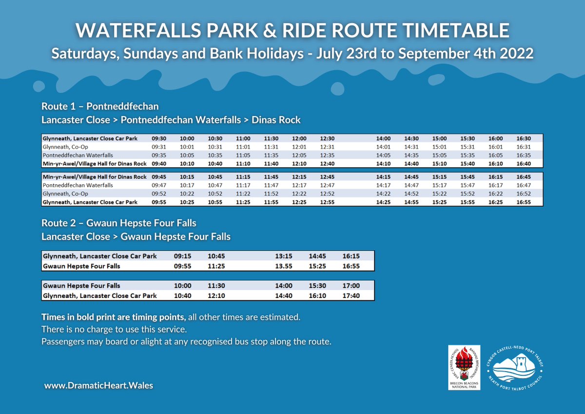 📢 Waterfall Country Park and Ride Service to Return This Summer 📢

Brecon Beacons National Park Authority is working in partnership with Neath Port Talbot Council and local transport operators to reintroduce the free Waterfall Country Park Ride Service this summer.
