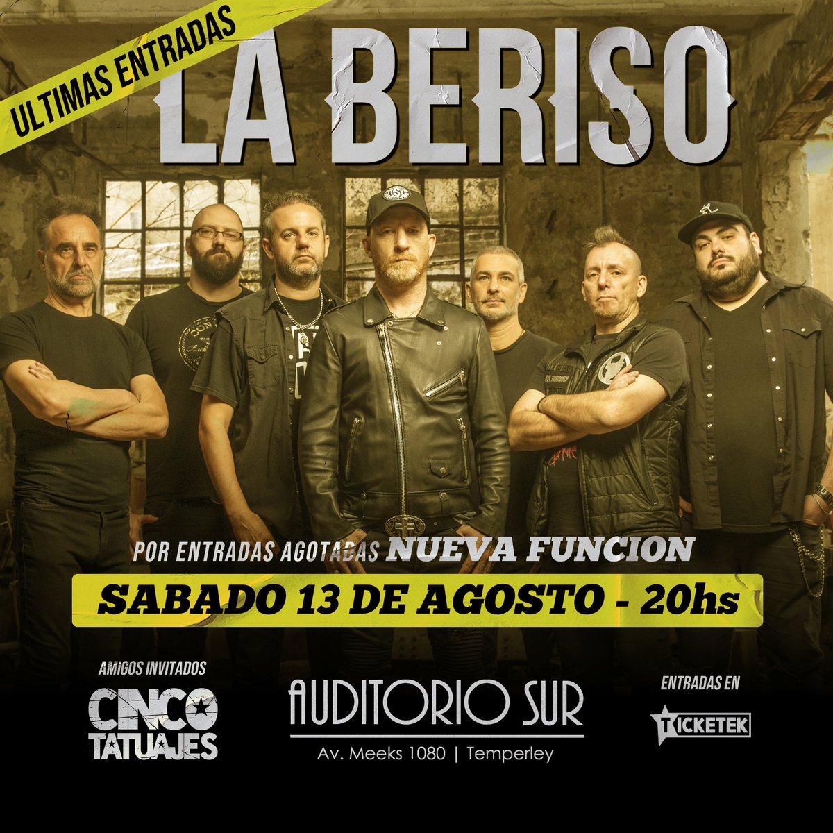 Sábado 13 de agosto nueva función en <a href="/auditoriosur/">auditorioccdelsur</a> de Temperley!

ÚLTIMAS ENTRADAS DISPONIBLES 

Banda invitada: <a href="/cincotatuajes/">CINCO TATUAJES</a> 

Últimas entradas en:
ticketek.com.ar

Show apto para mayores de 14 años 
#laberiso