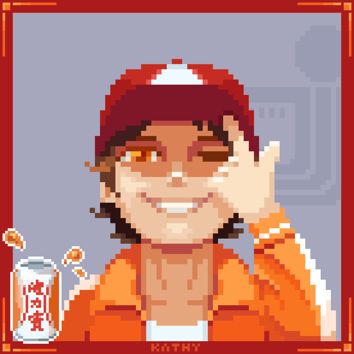 Another personated drink called Jianlibao, a popular orange-flavored sports drink when I was a child #pixelart #ドット絵