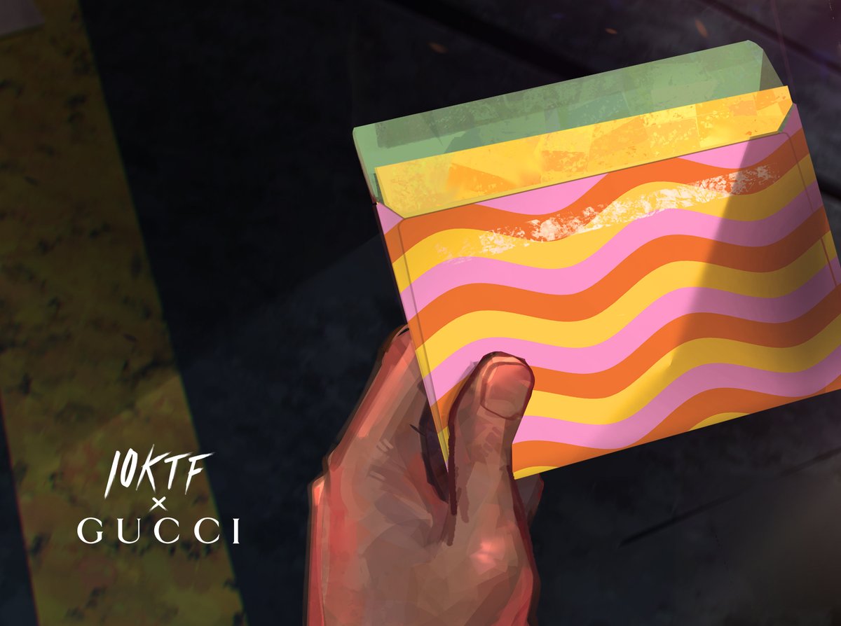 A single envelope foretells the future of #10KTFGucciGrail. What does the note say? A special delivery needs to be intercepted by all Gucci Grails. Get to battle.town before Monday, July 25 at 3 PM PT. #GucciVault <a href="/10KTFshop/">Wagmi-san</a>