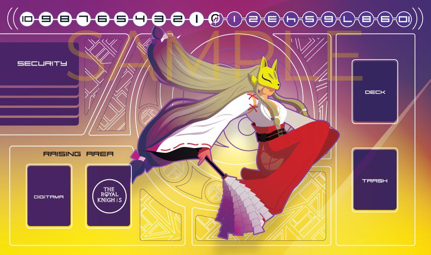 Good morning Tamers! The Royal Knights would like to reveal our first playmat designed by the amazing <a href="/Senor_Doom/">Zach Roy 🔜 SEATTLE!</a>! We will be hosting tournaments over on our discord shortly after the release of BT09. Come join and get ready to win this mat! discord.gg/f4QWDnJB -Gankoomon