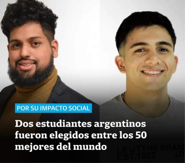 DOS ESTUDIANTES ARGENTINOS FUERON ELEGIDOS ENTRE LOS 50 MEJORES DEL MUNDO 
👉  Axel Leonel Córdoba y  Nicolás Monzón, ambos de 25 años, fueron elegidos entre 7000 estudiantes como parte de los 50 finalistas de la segunda edición del Global Student Prize un premio anual de 100000