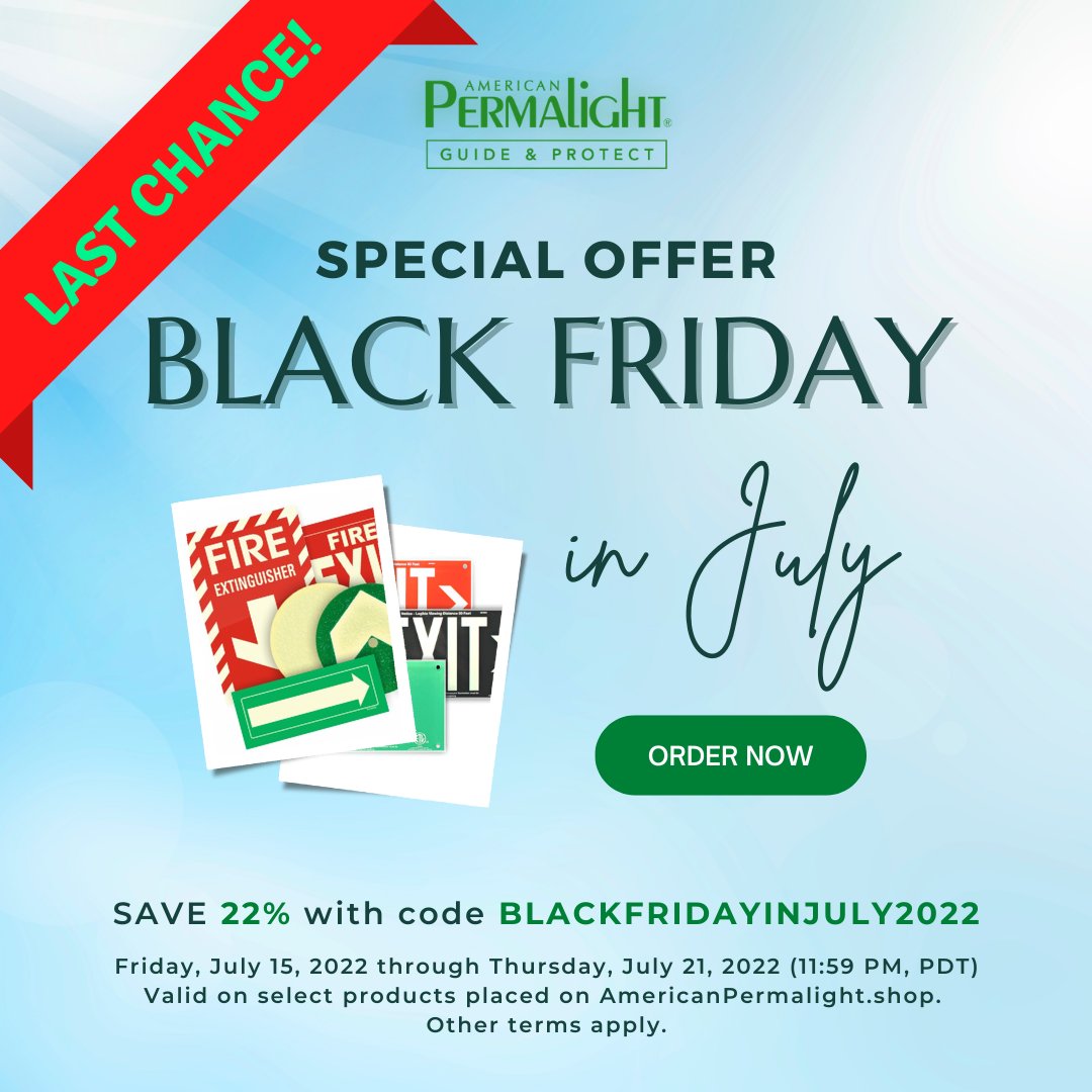 ameripermalight's tweet photo. #LastChance #save 22% off on Black Friday in July at #AmericanPERMALIGHT®, Inc.☀️  

Use #code "BLACKFRIDAYINJULY2022" in your #shoppingcart until July 21, 2022 (11:59 PM, PDT) on select #safetyproducts placed on https://t.co/3zqPKuCzIQ. Other terms apply. https://t.co/MFBaRhL1EQ