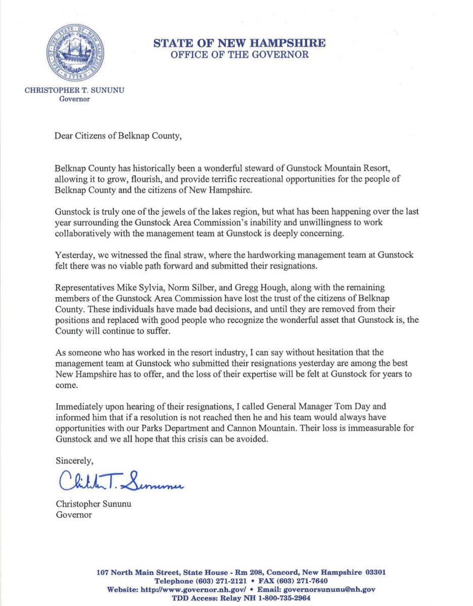 This afternoon I wrote an open letter to the citizens of Belknap County regarding   Gunstock Mountain. Read the full letter below: