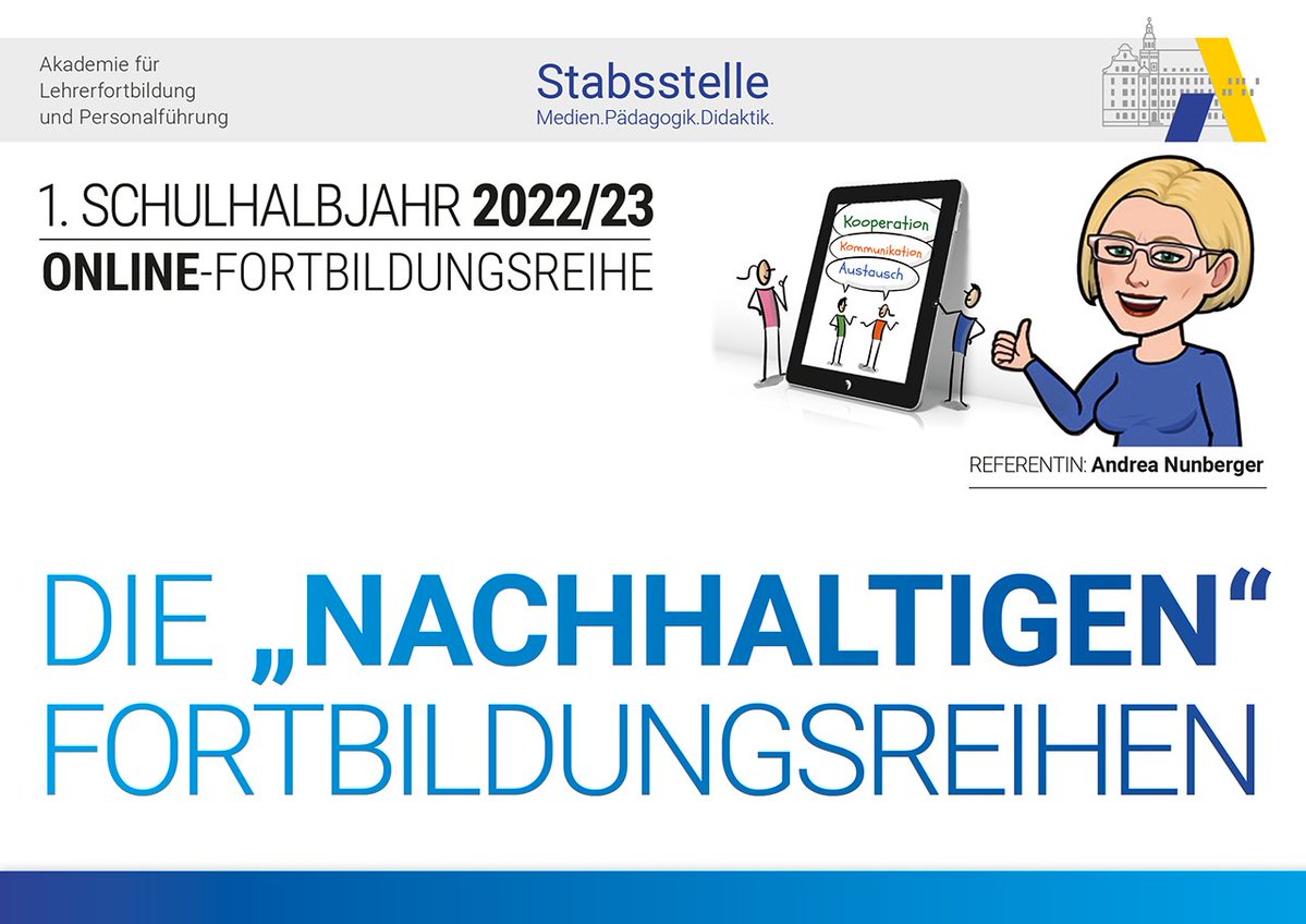 Stabsstelle_ALP's tweet photo. 📆Vormerken! In sechs kleinen Fortbildungsreihen können die eigenen Kompetenzen im Umgang mit #digitalenMedien gezielt und #nachhaltig (weiter)entwickelt werden. Für Einsteiger & Fortgeschrittene!
Alle Infos:👉https://t.co/d4YFPZblsF #twlz #BayernEdu #PrimarEdu #mBdB @KM_Bayern https://t.co/U4TrHBenkh