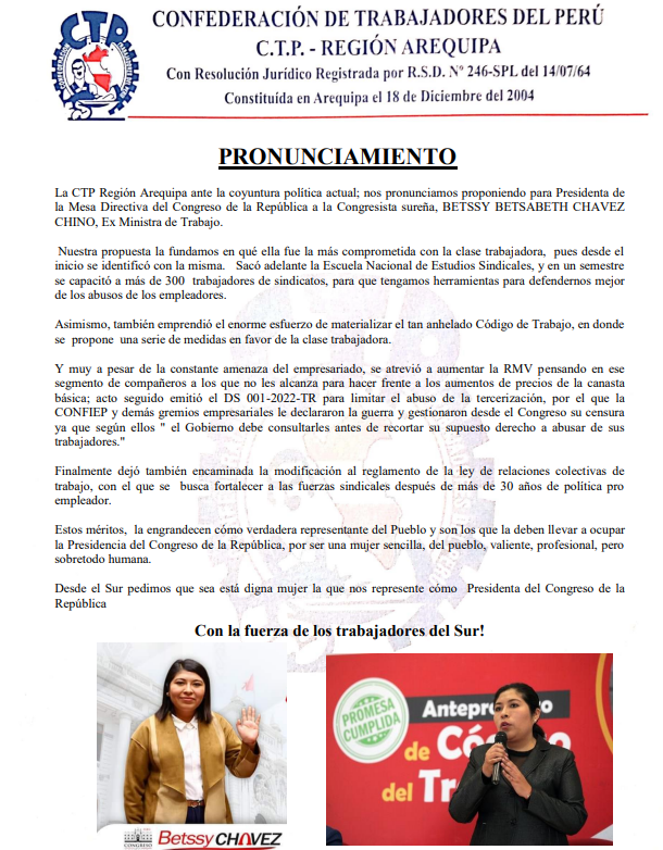 Proponen a Betssy Chávez como Presidenta de la Mesa Directiva del Congreso. ¿La bancada del congresista Bermejo apoyará a su colega? <a href="/congresoperu/">Congreso del Perú 🇵🇪</a> @BetssyChavez <a href="/PedroCastilloTe/">Pedro Castillo Terrones</a> <a href="/GuidoBellidoU/">Guido Bellido Ugarte</a> <a href="/GuilleBermejo01/">Guillermo Bermejo Rojas</a>
