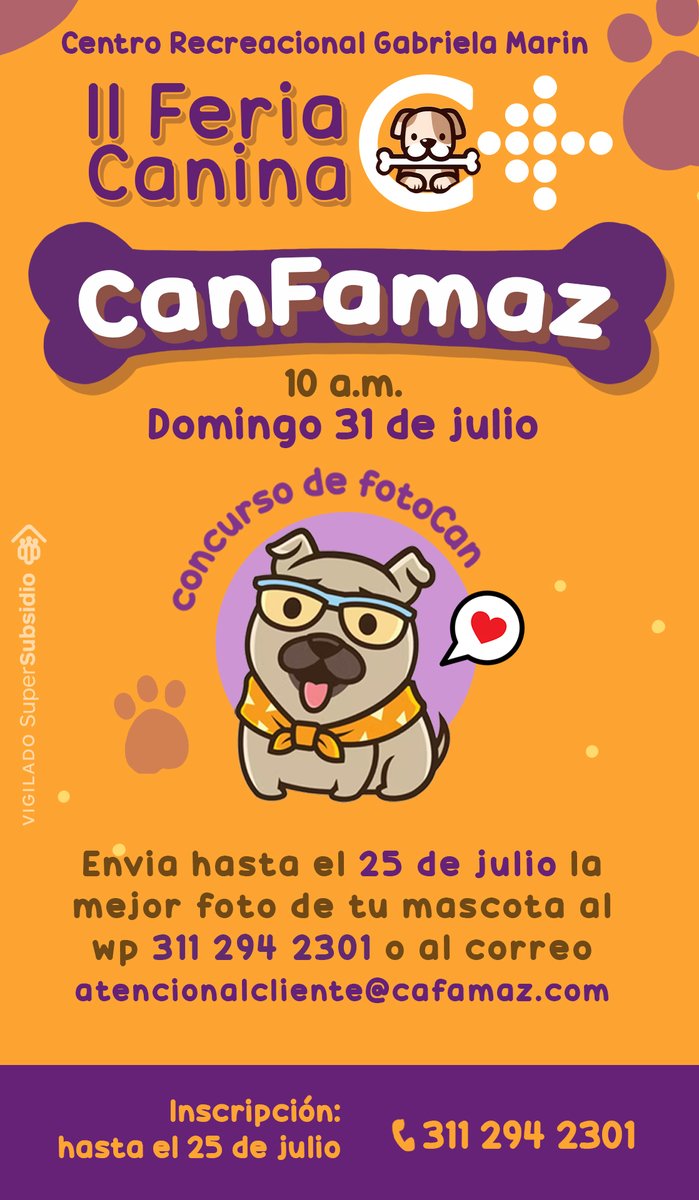cafamaz's tweet photo. II Feria Canina 🐶 CanFamaz 🤩 

Inscribete y gana premios  📲 311 294 2301
💉 Jornada de vacunación y desparasitación gratuita.

AIRÙ Veterinaria" Patrocinador oficial. 

#CanFamaz #AiruVeteritaria #CafamazCompromisoSocial https://t.co/5lZWp4ZB60