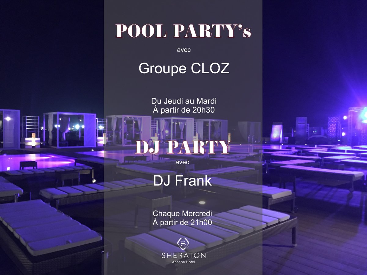 SheratonAnnaba's tweet photo. Venez passer un moment FUN !

Quoi de mieux qu’une Pool Party pour s’éclater lors des douces soirées d’été ? Une occasion idéale pour profiter de ses amis ou de sa famille dans un cadre estival et décontracté.

#sheratonannaba #poolparty #poolvibes #BandParty #MarriottIntMEA https://t.co/nqQiKuAciS