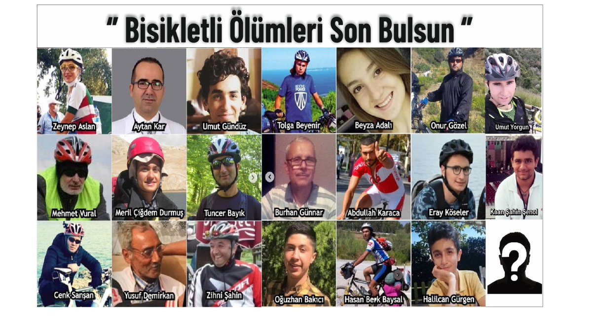 Bisikletli Yaşam Platformu (@bisikletli_y_p) on Twitter photo Türkiye’de son iki yılda 290 bisikletli trafikte yaşamını yitirdi.
TÜİK resmi verilerine göre Türkiye'de HER HAFTA 2 bisiklet sürücüsü ölüyor !!
#bisikletimeçarparsanölürüm
#BisikletliÖlümlerDursun
<a href="/RTErdogan/">Recep Tayyip Erdoğan</a>
<a href="/suleymansoylu/">Süleyman Soylu</a>
<a href="/EmniyetGM/">Türk Polis Teşkilatı</a> Türkiye’de son iki yılda 290 bisikletli trafikte yaşamını yitirdi.
TÜİK resmi verilerine göre Türkiye'de HER HAFTA 2 bisiklet sürücüsü ölüyor !!
#bisikletimeçarparsanölürüm
#BisikletliÖlümlerDursun
<a href="/RTErdogan/">Recep Tayyip Erdoğan</a>
<a href="/suleymansoylu/">Süleyman Soylu</a>
<a href="/EmniyetGM/">Türk Polis Teşkilatı</a>