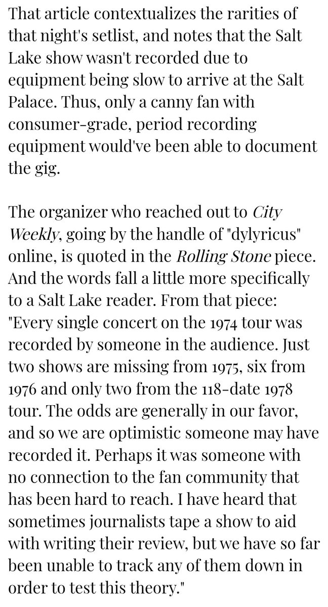 canyoushareit's tweet photo. Grateful to Thomas Crone for this write-up in Salt Lake's City Weekly, both in print and online editions.

Waiting on a Salt Lake City 76 Bob Dylan taper to step forward. Any time now... 🤞
https://t.co/PbHSMY2fVt https://t.co/W9hxPPMRjb