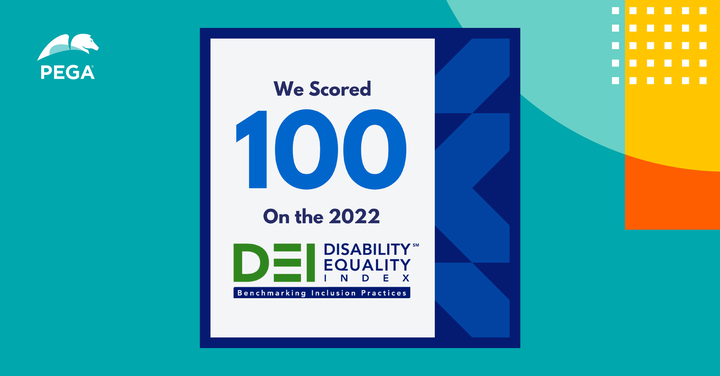pega's tweet photo. We are proud to receive the highest possible score of 100 on the Disability Equality Index (DEI) and the distinction of “Best Place to Work for Disability Inclusion.” https://t.co/TVk2Bk6JuO https://t.co/RL2l63Z3DR