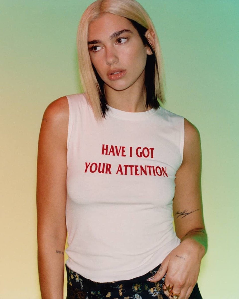 lipasexual's tweet photo. the only shirt you’ll ever see Dua Lipa wear more than once https://t.co/EY5Ne09ber