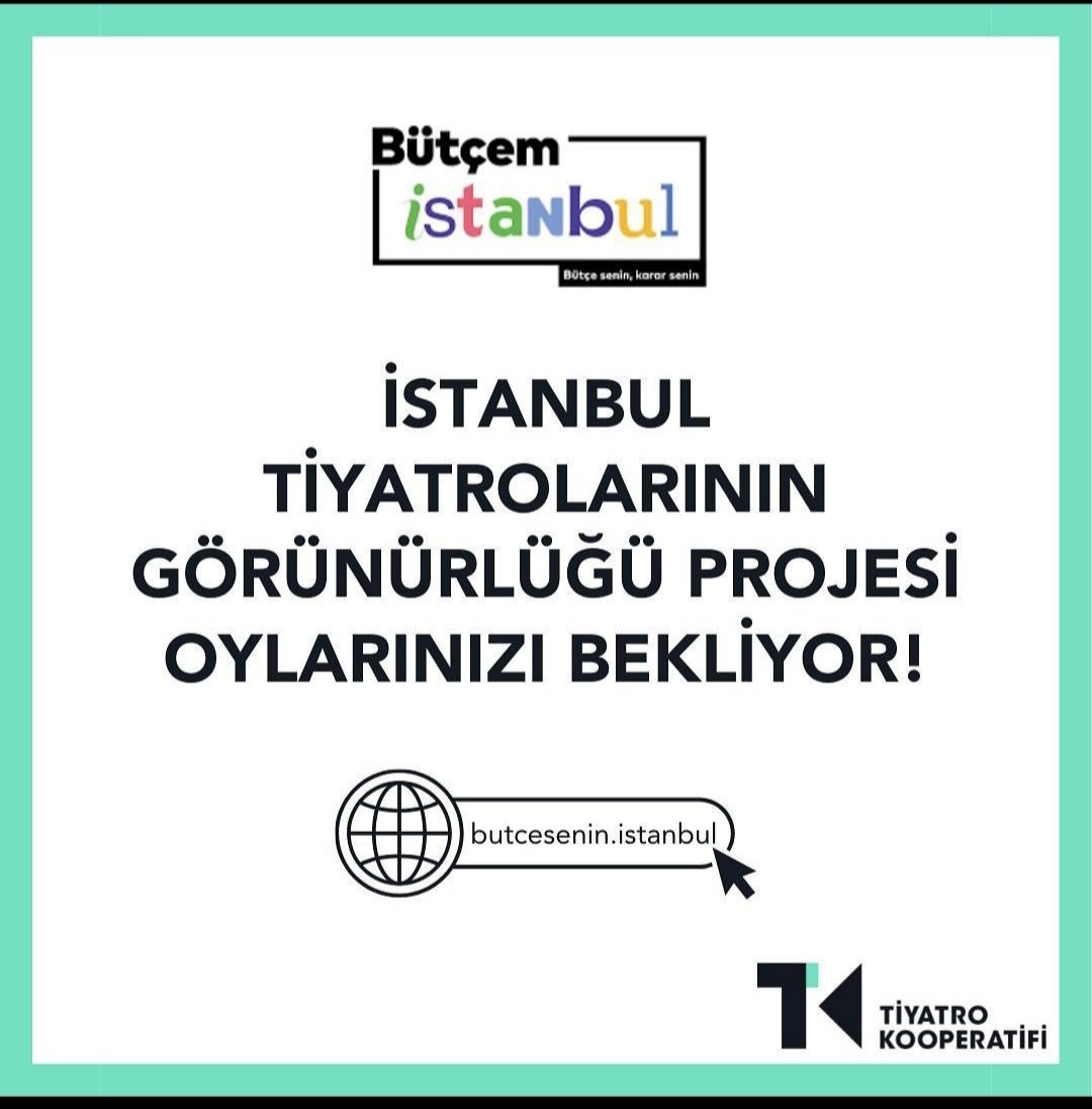 &gt; 24 Temmuz’a kadar projeye oy verebilir, özel tiyatroları destekleyebilirsiniz. <a href="/istanbulbld/">İstanbul Büyükşehir Belediyesi</a>
butcesenin.istanbul/oylama/detay/5… <a href="/TiyatroKoop/">Tiyatro Kooperatifi</a> <a href="/iksv_istanbul/">İstanbul Kültür Sanat Vakfı</a> <a href="/sehir_tiyatrosu/">Şehrin Tiyatrosu</a> <a href="/devtiyatro/">Devlet Tiyatroları</a> <a href="/tiyatrosariyer/">Sarıyer Belediye Tiyatrosu</a>