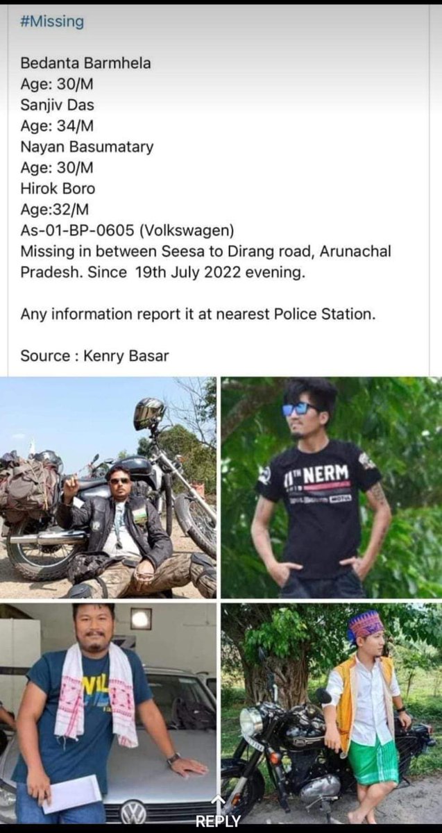 LuitBorah1's tweet photo. @PemaKhanduBJP Respected sir, these bikers from Nagaon, Assam have been missing since July 19. Their last known location is Dirang. Their families are worried. Requesting help and support from your team. 🙏 https://t.co/JaE0gPUcHr