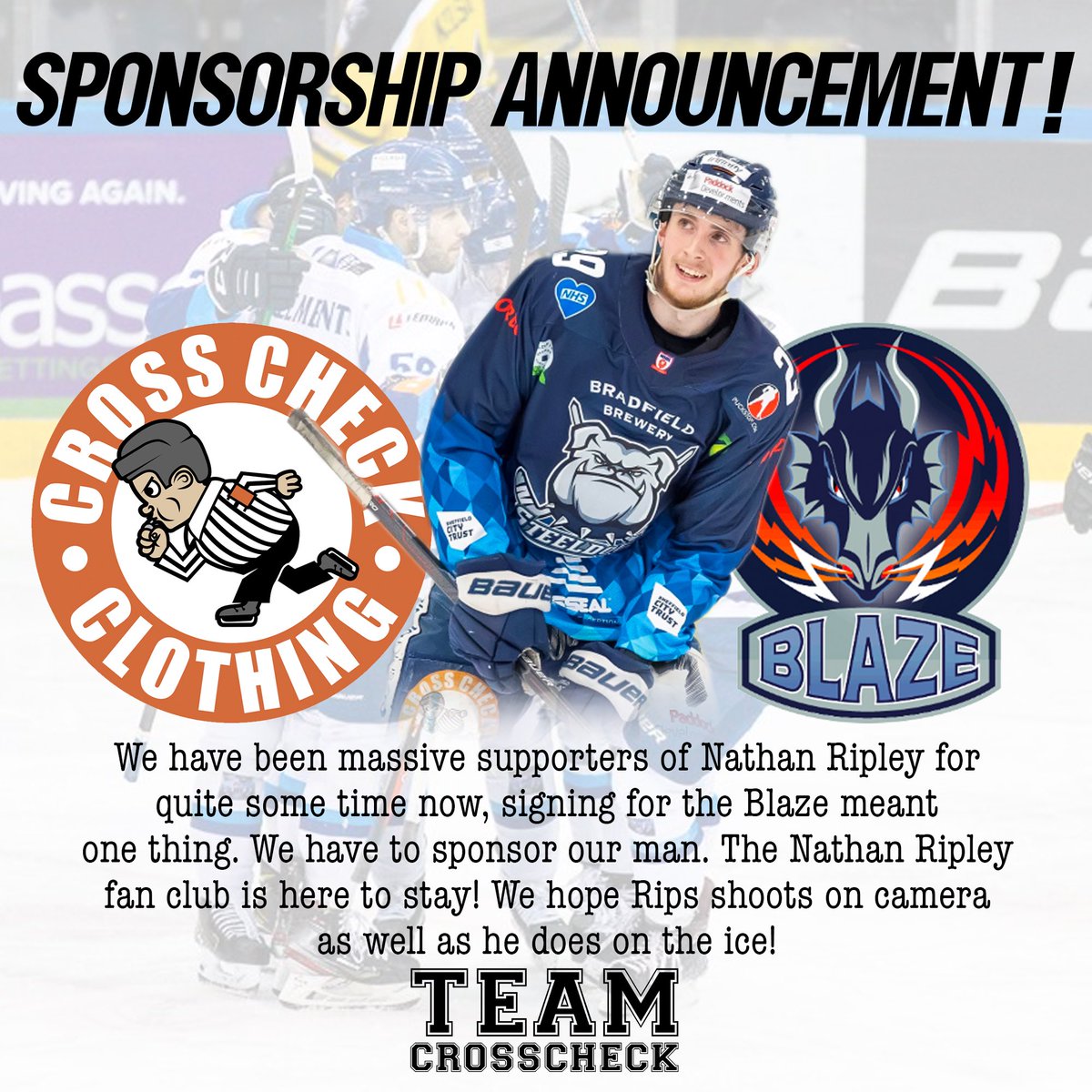 crosscheckuk's tweet photo. We can finally announce. We are officially the chairmen of the Nathan Ripley fan club!

Welcome to #TeamCrossCheck, @NathanRipley29.

The only @covblazehockey man it could have been this year! 👊🏼 https://t.co/N8wKMdyd7o