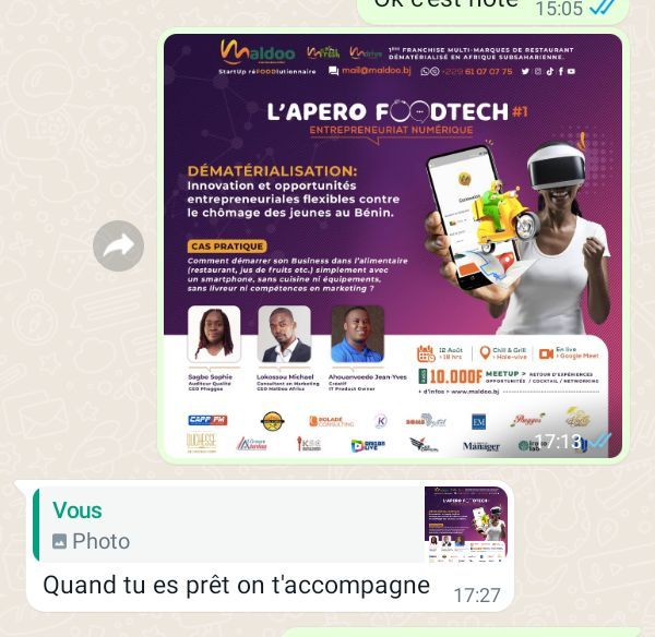 MallDoobj's tweet photo. Le Bénin qui accompagne les initiatives, c'est ça le Bénin que nous aimons🇧🇯✨

Alors vous faites quoi aujourd'hui ? Vous nous accompagnez 🤷🏾‍♂️

Devenez partenaire ! 👉 +229 61 07 07 75
mail@maldoo.bj

 #meetup #FoodTech #RestauPreneur #entrepreneuriat #numerique #startup #wasexo https://t.co/u2rHnMWcnI