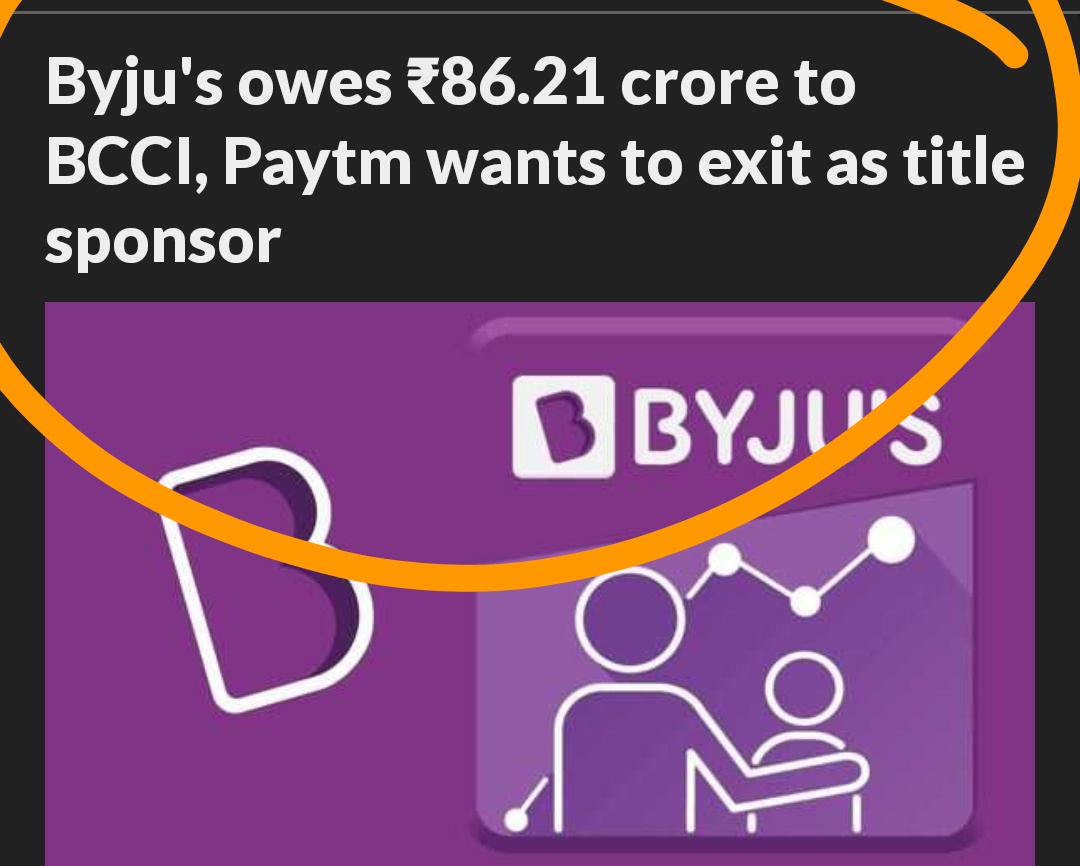 mukeshmarda's tweet photo. Byju's valuations is $22bn but has failed to pay ₹86 cr ,unable to raise paltry $800 million, Paytm wants to exit  as sponsor! In short the start-up bubble has burst 👇 https://t.co/sWJ080iAiL
