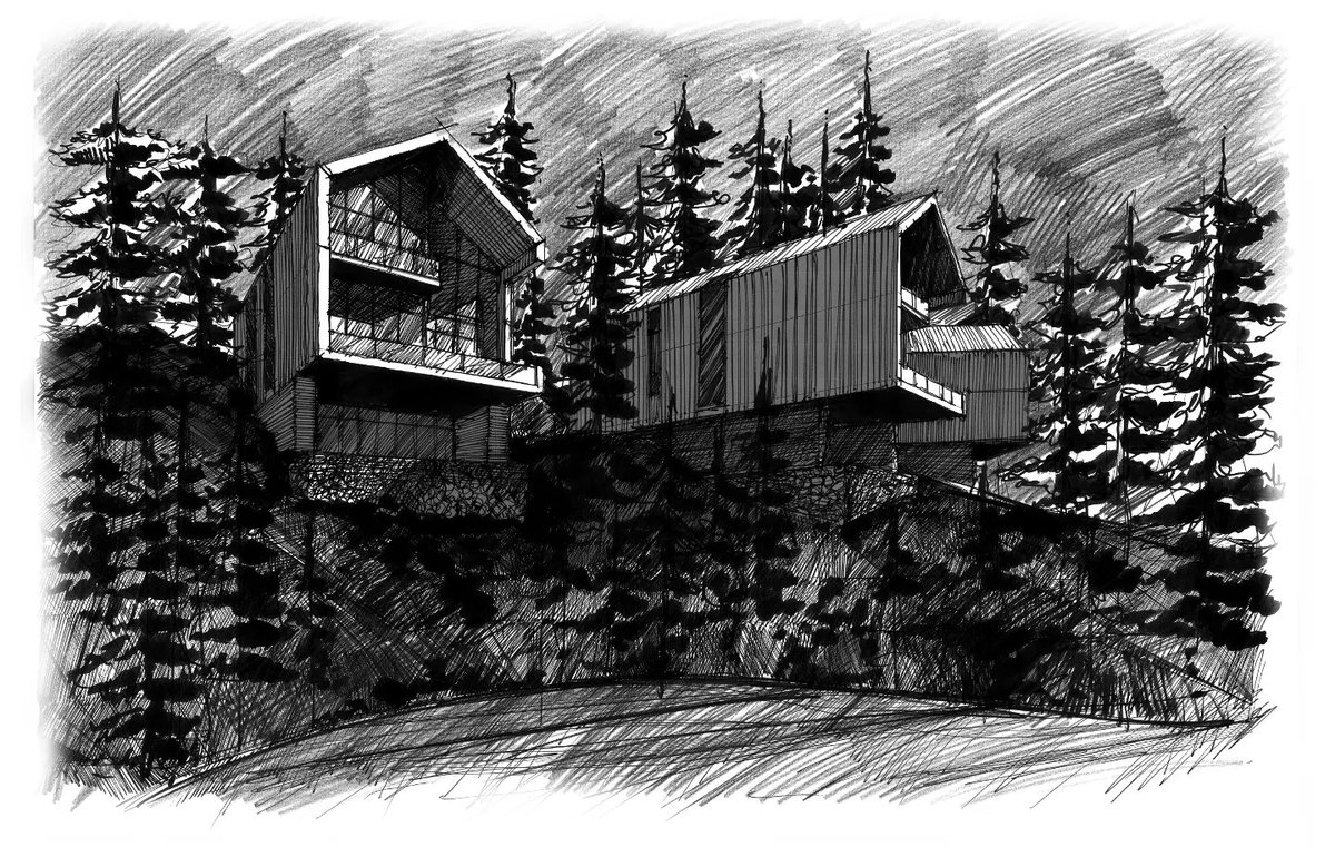 AhsanJahangir_'s tweet image. Work2022, Sketchbook2022, Hill Station Residential Development, Near Nathia Gali ✌🏼
#architecture #work2022 #sketchbook #architecture #sketchbook #sketch #architecturalrendering #illustration #architecturalrendering #residential #residentialdesign  #hillstation #Pakistan