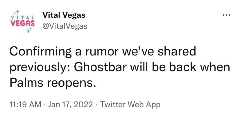 As we shared back in January, Ghostbar is reopening at Palms. Date: August 3.