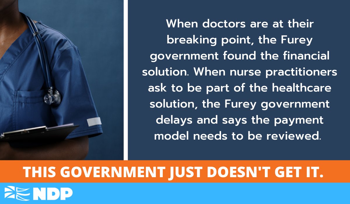 NLNDPCaucus's tweet photo. It's time the provincial government starts listening to nurse practitioners and @RNU_NL. We need action. Nurse practitioners can help solve our healthcare crisis.

NDP MHA Jordan Brown has encouraged the Liberal government to consider this on multiple occasions.
#nlpoli https://t.co/cVX4rXSmdK