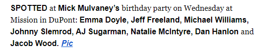 juliealdermanb's tweet photo. Sorry, but Mulvaney had his birthday party at MISSION in DuPont? Is he turning 24??? https://t.co/fKnuPr4bCY