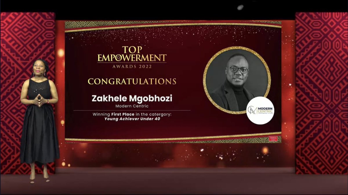 Topco_Media's tweet photo. The Top Empowered Young Achiever under the age of 40 for 2022 is @zakhelemgobhozi from @Moderncentric 

#TEAwards2022 #TopEmpowermentAwards @TopEmpowerment https://t.co/HQwFPSJIbk