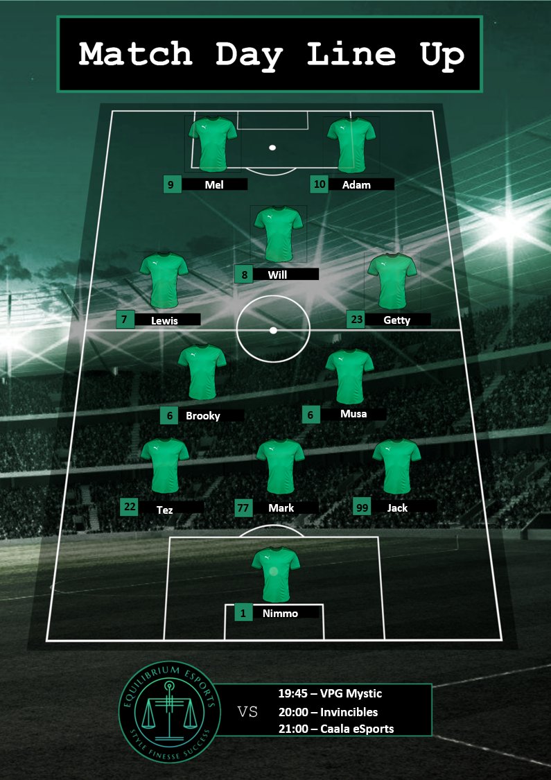 Equilibrium eSports (@es_equilibrium) on Twitter photo Matchday 6!
<a href="/VPG_Nederland/">VPG Nederland</a>
VS VPG Mystic 19:45
VS Invincible Esports 20:00
<a href="/VPGEurope/">Virtual Pro Gaming | Europe</a>
VS Caala eSports 21:00
Will is replaced by Cliffton
Mark is replaced by debutant Kevin Matchday 6!
<a href="/VPG_Nederland/">VPG Nederland</a>
VS VPG Mystic 19:45
VS Invincible Esports 20:00
<a href="/VPGEurope/">Virtual Pro Gaming | Europe</a>
VS Caala eSports 21:00
Will is replaced by Cliffton
Mark is replaced by debutant Kevin
