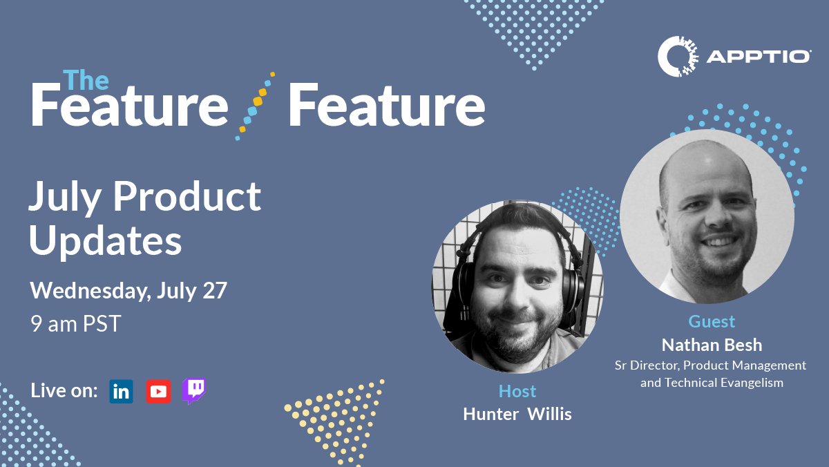Apptio's tweet photo. Watch @HW_EndUser and Nathan Besh explain the new capabilities coming your way in the latest #FeatureFeature episode live on July 27 at 9 AM PST.
https://t.co/06Od2mdH8f https://t.co/y6DHq1iPY5