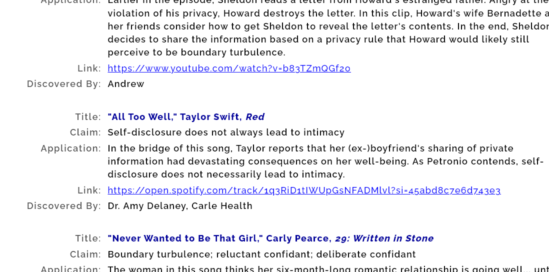 dr_ledbetter's tweet photo. I'm particularly excited that the 11th ed update of the @commtheorybook website features a new section on pop culture connections. We currently have at least 5 per theory. Here's one example I particularly like, recommended by @ALDelaney10, in a thread about TSwift &amp; comm theory! https://t.co/MWdxQLQ1q9
