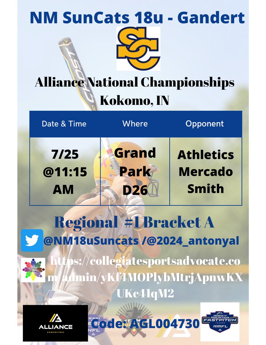 Next stop 📍Kokomo, IN for Alliance National Championships. <a href="/NM18uSuncats/">NM SUNCATS 18U GOLD - GANDERT</a> <a href="/jazmynlynnae_/">jaz griego</a> <a href="/sarahxjaneyy/">Sarah Post</a> <a href="/daynaa_herreraa/">dayna herrera</a> <a href="/ShayleneSaladin/">Shaylene Saladin</a> <a href="/jaylee_gandert/">Jaylee Gandert</a> <a href="/CableMckayla/">Mckayla Cable</a> <a href="/MelanieMacias00/">Melanie</a> <a href="/hannahhunt2024/">hannah hunt</a>

<a href="/CSA_Athletes/">Collegiate Sports Advocate (CSA)</a> 
#TeamCSA #NCAASoftball #uncommited #BeIntentional #bALLedout