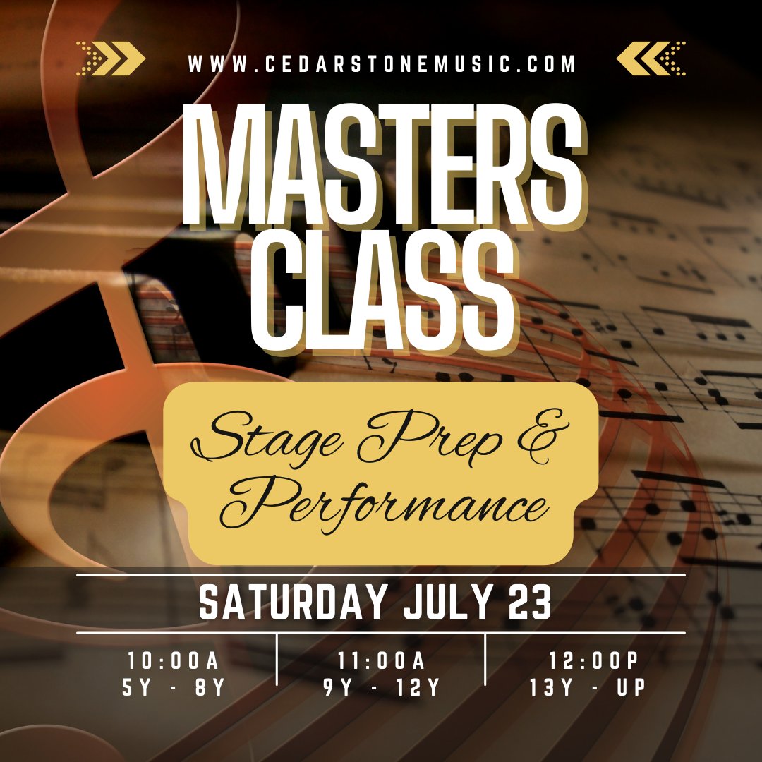 Be sure to join us Saturday for our Masters Class on Stage Prep &amp; Performance! Register from your student portal TODAY!

#musiclessons #stageprep #performance #lovemusic #mastersclass #fun #togetherness #learntogether #cedarstonemusic