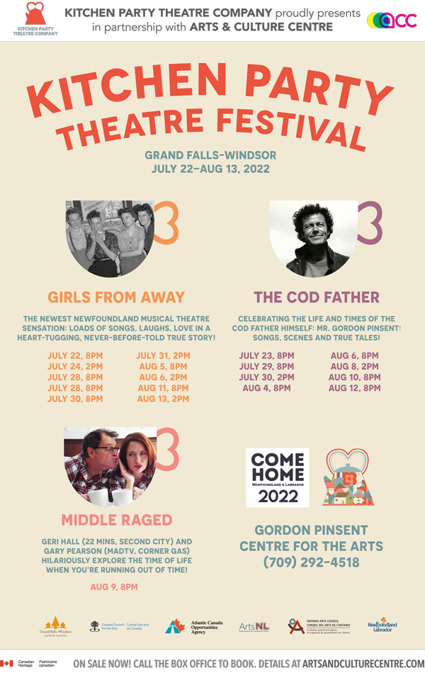 GPCFTA's tweet photo. The Kitchen Party Theatre Festival begins tomorrow with "Girls from Away" at GPCFTA! Tickets are still available! #comehome2022 #Newfoundland #newfoundlandandlabrador #theatre #theatrefestival #Summer2022 #kitchenparty
 https://t.co/Y5JDlqhHDd https://t.co/ulmQkZTZ8z