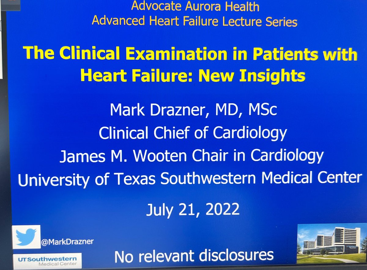 So pleased and honored to have Master Clinician @MarkDrazner from @utswheart @hfsa speak at our monthly #ACMCHF22 lecture series on the “Clinical Exam in Heart Failure”