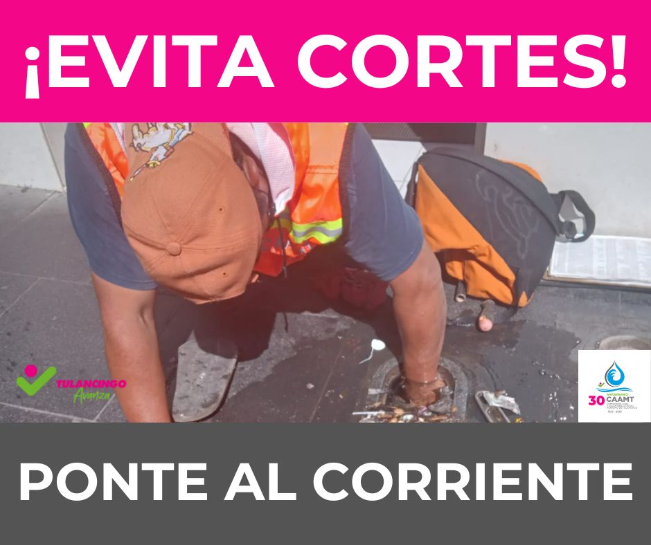 CAAMT_Tgo's tweet photo. ¡AGUAS! Que no te sorprendan, mejor acércate a las oficinas de la CAAMT para realizar tu pago y ponerte al corriente.
¡EVITA CORTES!
¡EVITA MOLESTIAS!
LA CUADRILLA SE ENCUENTRA EN ESTE MOMENTO EN LA ZONA CENTRO
#CAAMT
#TulancingoAvanza
@TulancingoMpio
@MarquezAJorge https://t.co/yRgXsIns95