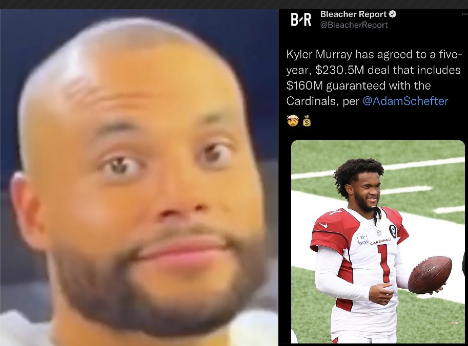 46 million a year all on just potential! 

1. No playoff Wins
2. No 4K seasons 
3. No division wins
4. Multiple injuries 
5. Poor leadership 
  
But y’all mad at Dak because he making 40 million a year!