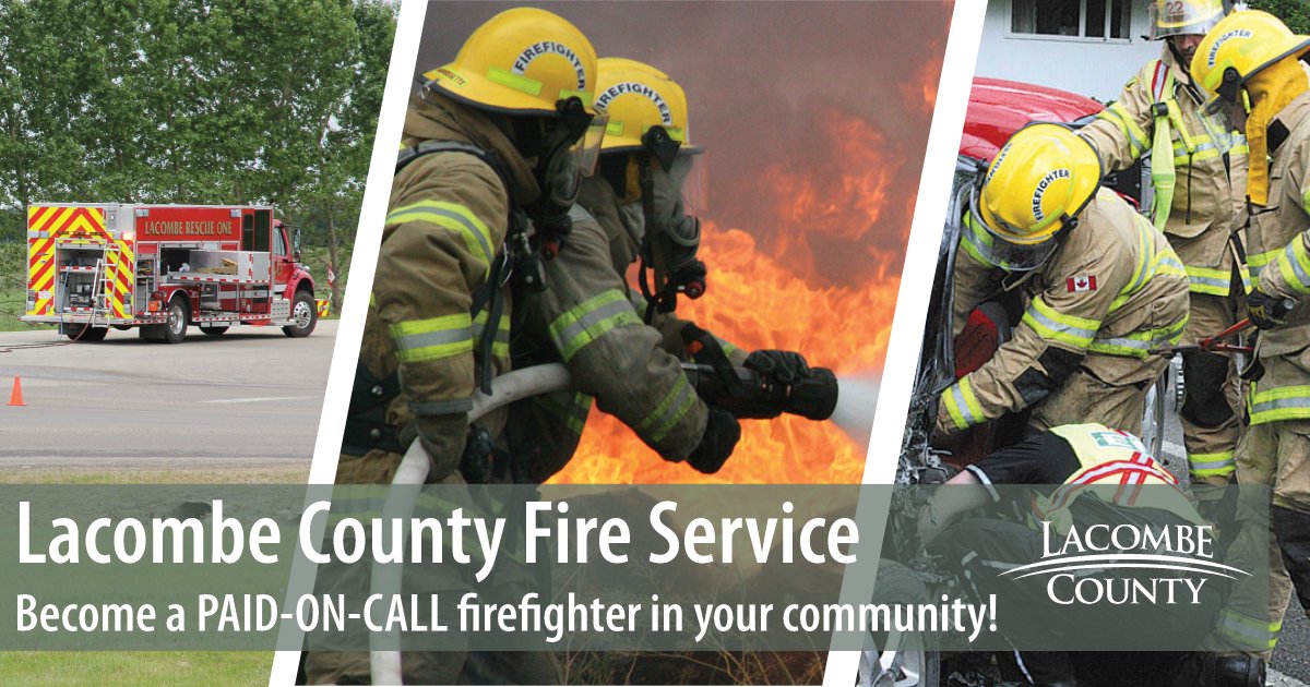LacombeCounty's tweet photo. WE WANT YOU | Lacombe County is conducting a County-wide recruitment campaign for paid-on-call firefighters to serve throughout Lacombe County – specifically in the Alix, Clive, Bentley and Eckville departments.

More information at https://t.co/hwyfDYCJzx. https://t.co/kKbdI5Zvjo