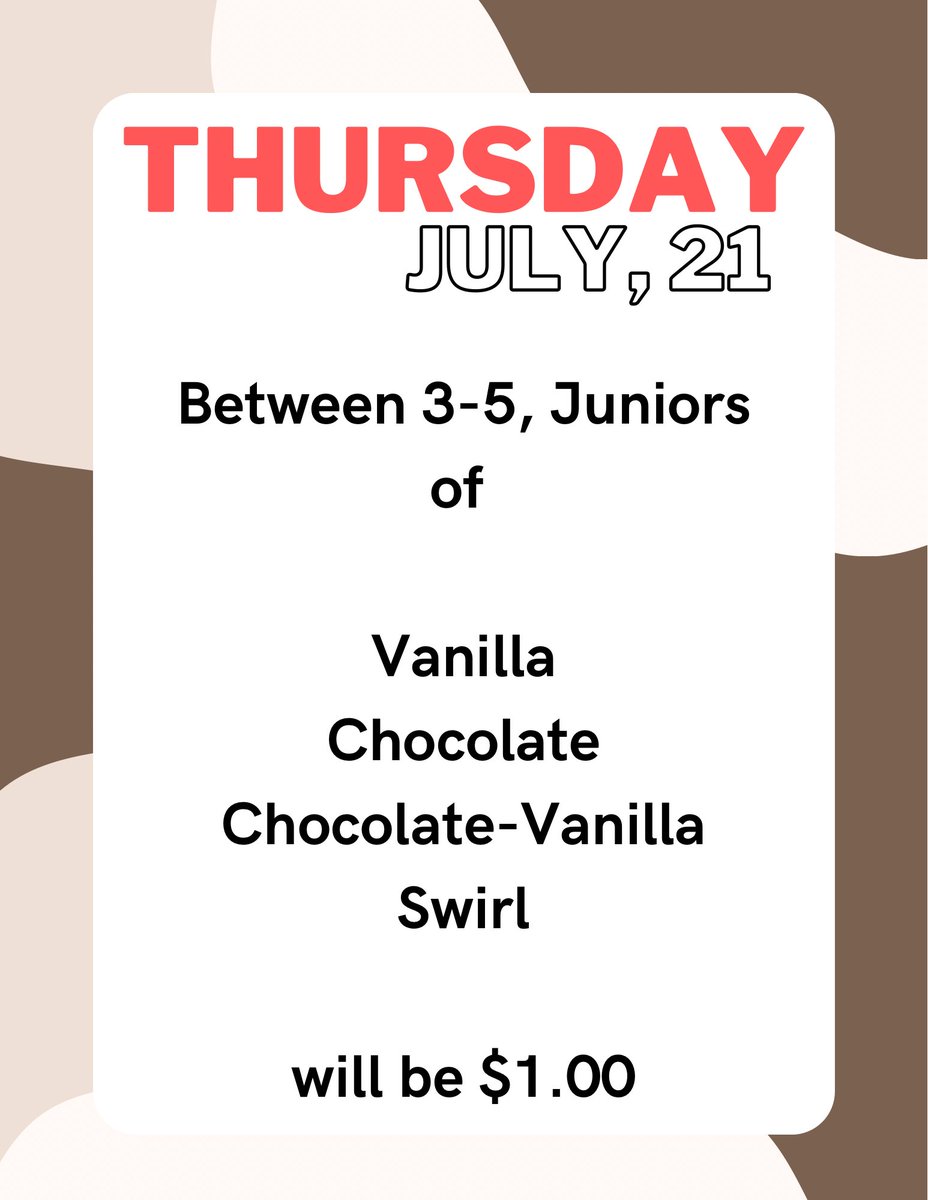 LakesideSwirl's tweet photo. Happy 35th Anniversary, Lake Side Swirl!  

When Lake Side Swirl first began 35 years ago there were three choices:  Chocolate, Vanilla or Swirl soft serve ice cream.  Come down and celebrate with a junior soft serve cone.  Choose Chocolate, Vanilla or Swirl for just $1. https://t.co/sMuLXz32IA
