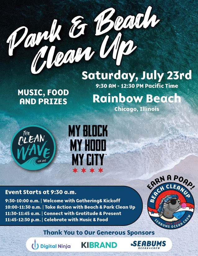 THIS SATURDAY (7.23) 

🌈🌊 Rainbow Beach in Chicago

Join a cleanup filled with…

🥪 Food
🎁 Prizes
🎶 Music
🫂 And good people working for a great cause

Sign up here: thecleanwave.org/event/park-bea…