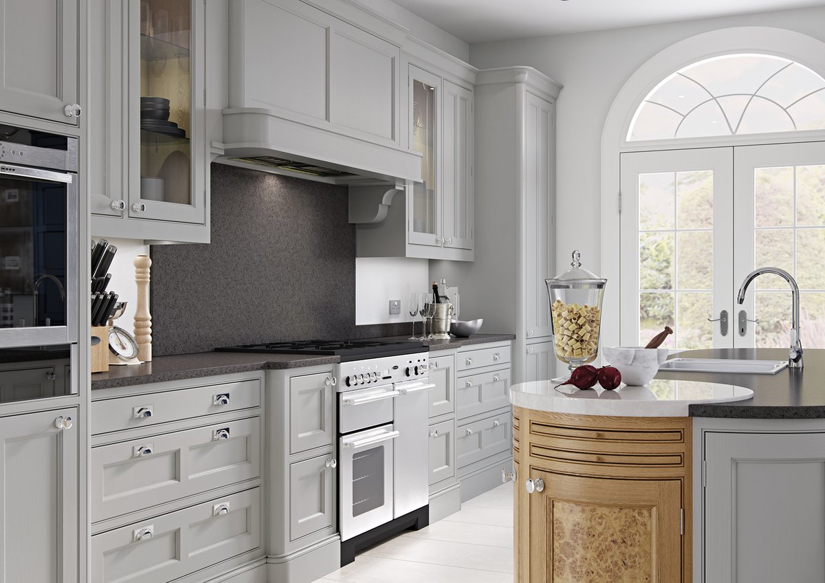 FG_Kitchens's tweet photo. This canopy, with twin panel design to reflect the Molson door, also features radiused pilasters and a mantle shelf to tie in with the overall look of the kitchen.

📷 @Aisling_Artisan 

#frederickgeorgekitchens #kitchendesign #shakerkitchen #bespokekitchen #greykitchen https://t.co/hxrODv4fyt