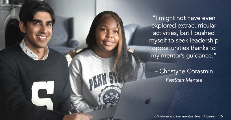 PennStateAlums's tweet photo. The Alumni Association's FastStart program is currently looking for mentors to connect with first-year Penn State students! 

Sign up today ➡️: https://t.co/2O9t9eCXO1

#WeAre