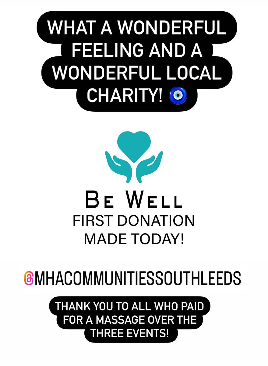 A wonderful feeling to make a donation of profits to @mhasouthleeds today! Thank you to all who made it possible. Feel good. Do good. Be Well 🧿 #bewell #bewellleeds #localbusiness #supportlocal #charity #massage #massageleeds #reiki #reikileeds