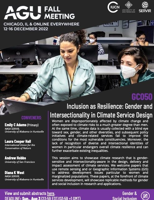 IUCN_Gender's tweet photo. 📢 @SERVIRGlobal - with the support of @IUCN &amp; @USAID's #AGENT_usaid - is hosting an #AGU22 session on #Inclusion, #Resilience, #Gender &amp; #Intersectionality in #ClimateServices.

Make sure to submit your abstracts by Aug 03: https://t.co/hkb03JKamz

👇👇👇 https://t.co/7ULDtjgfYq