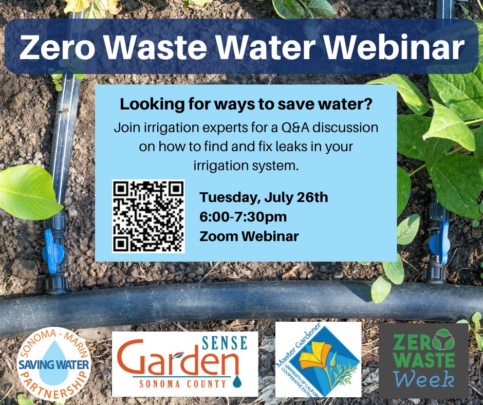 sonomawater's tweet image. When it comes to a home's irrigation system, a little maintenance goes a long way. Not sure where to start? Bring you irrigation related questions to our irrigation experts for  a discussion on ways you can save water this summer! 

To register: scwa-ca-gov.zoom.us/webinar/regist…