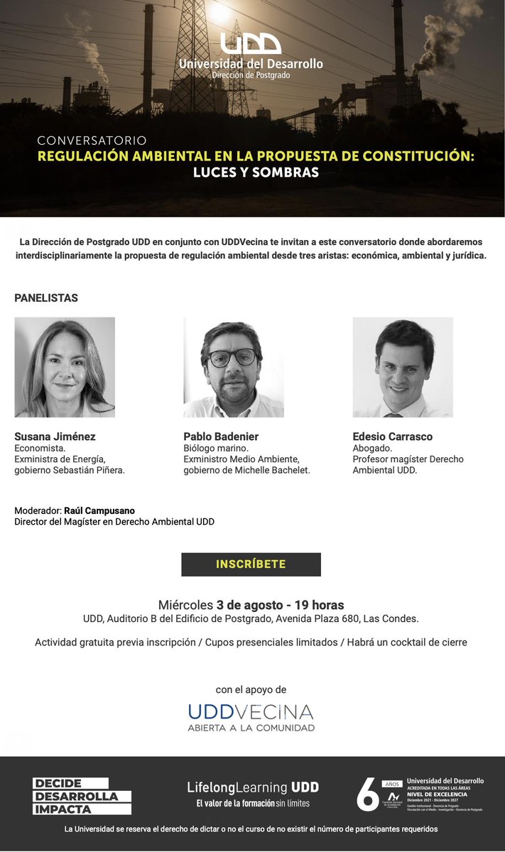 Conversatorio: Regulación Ambiental en la propuesta de Constitución. Luces y Sombras. Inscripción: udd.cl/inscripcion-co…